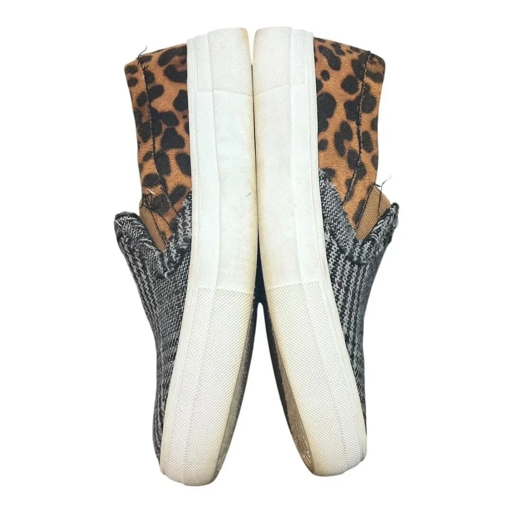 Mata Slip On Sneakers Womens 7.5 Plaid Leopard Print Mixed Media Low Top‎ Shoes